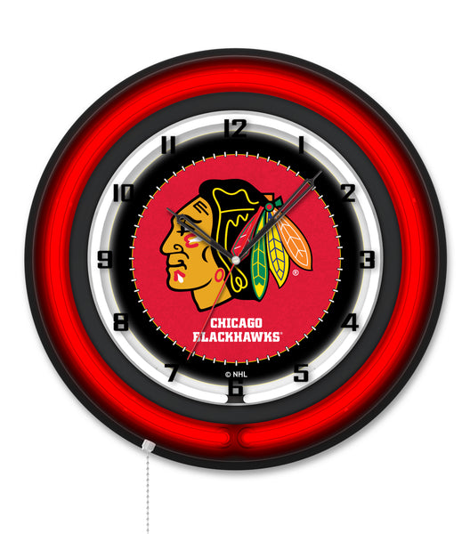 Chicago Blackhawks Black Case Neon Clock