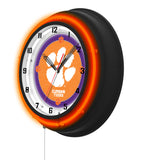 Clemson Black Case Neon Clock