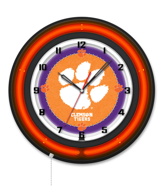 Clemson Black Case Neon Clock