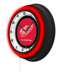 Detroit Red Wings Black Case Neon Clock