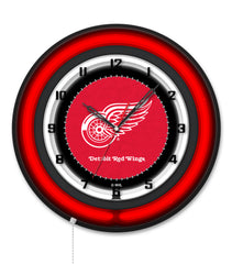 Detroit Red Wings Black Case Neon Clock