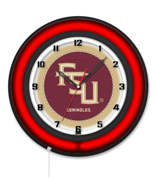 Florida State (Script) Black Case Neon Clock