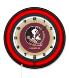 Florida State (Head) Black Case Neon Clock