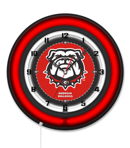 University of Georgia (Bulldog) Black Case Neon Clock