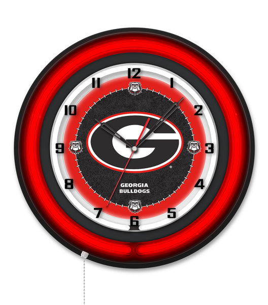 University of Georgia (G)  Black Case Neon Clock