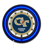 Georgia Tech Black Case Neon Clock