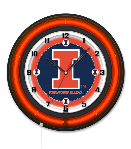 University of Illinois Black Case Neon Clock