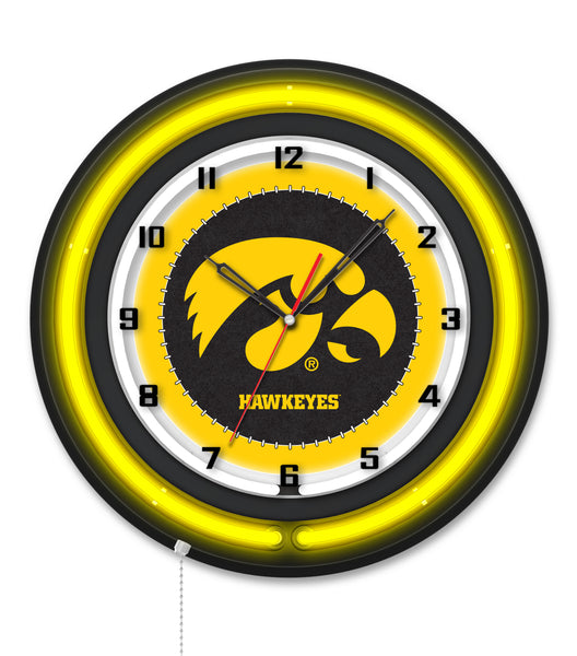 University of Iowa Black Case Neon Clock