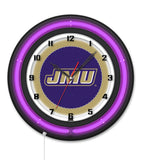 James Madison University Black Case Neon Clock