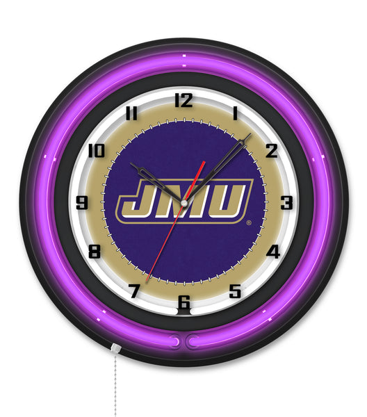 James Madison University Black Case Neon Clock
