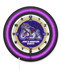 James Madison University Black Case Neon Clock