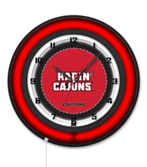 University of Louisiana at Lafayette Black Case Neon Clock