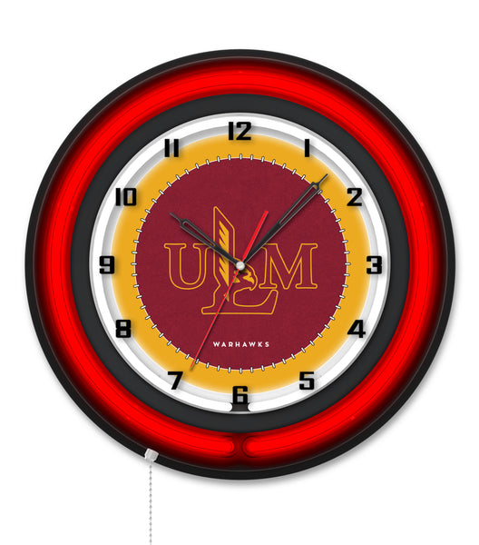 University of Louisiana at Monroe Black Case Neon Clock