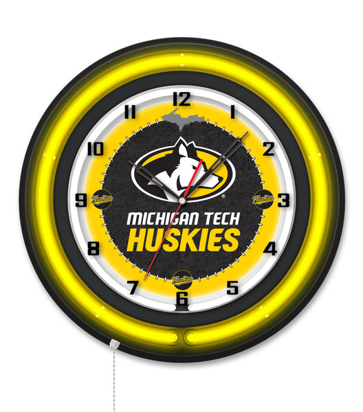 Michigan Tech University Black Case Neon Clock