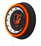 Baltimore Orioles Black Case Neon Clock