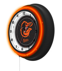 Baltimore Orioles Black Case Neon Clock