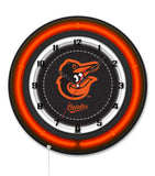 Baltimore Orioles Black Case Neon Clock