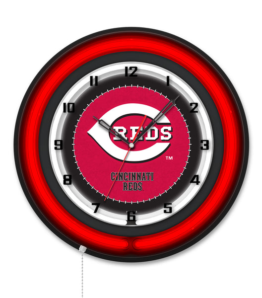 Cincinnati Reds Black Case Neon Clock