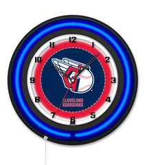 Cleveland Guardians Black Case Neon Clock