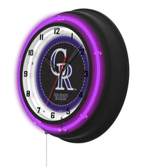 Colorado Rockies Black Case Neon Clock