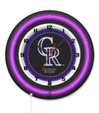 Colorado Rockies Black Case Neon Clock