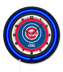 Chicago Cubs Black Case Neon Clock