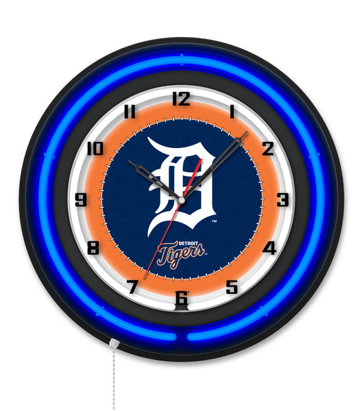 Detroit Tigers Black Case Neon Clock