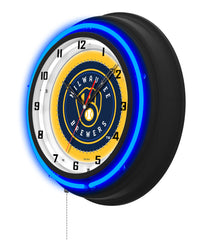 Milwaukee Brewers Black Case Neon Clock