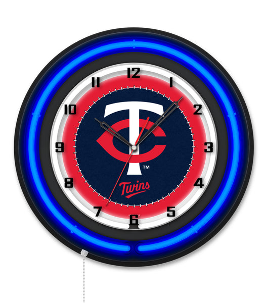 Minnesota Twins Black Case Neon Clock