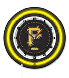 Pittsburgh Pirates Black Case Neon Clock