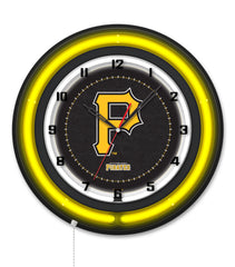 Pittsburgh Pirates Black Case Neon Clock