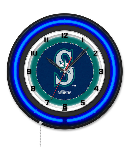 Seattle Mariners Black Case Neon Clock