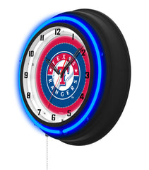 Texas Rangers Black Case Neon Clock