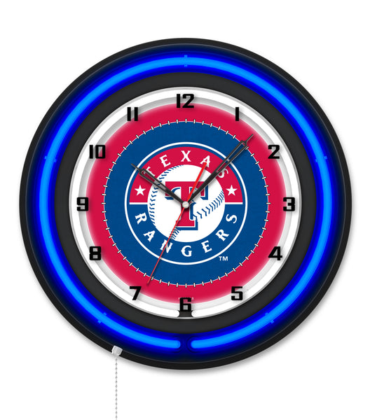 Texas Rangers Black Case Neon Clock