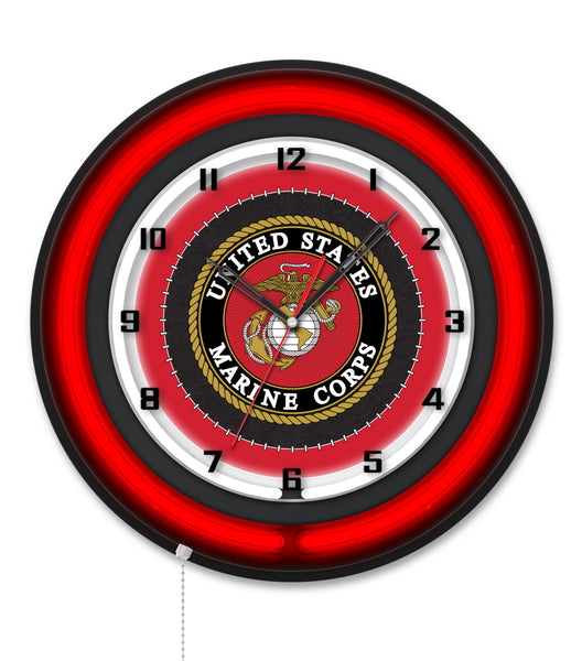 United States Marine Corps Black Case Neon Clock