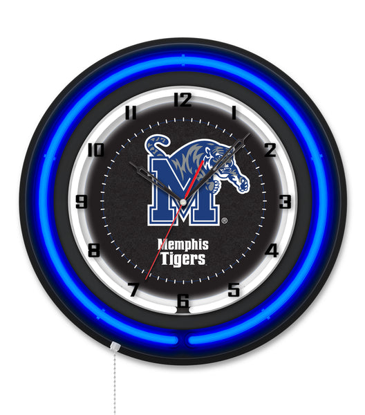 University of Memphis Black Case Neon Clock