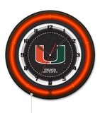 University of Miami (FL) Black Case Neon Clock