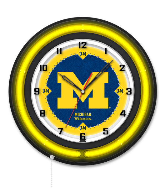 University of Michigan Black Case Neon Clock