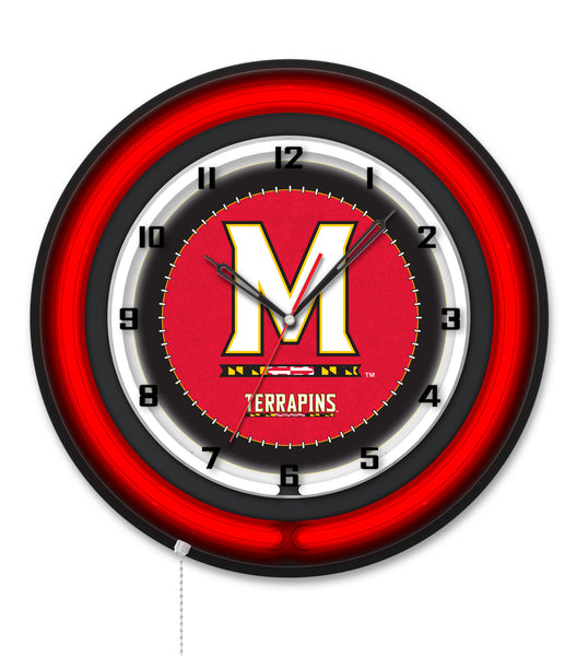 University of Maryland Black Case Neon Clock