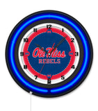 University of Mississippi Black Case Neon Clock