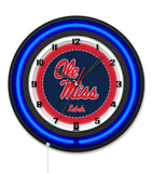 University of Mississippi Black Case Neon Clock