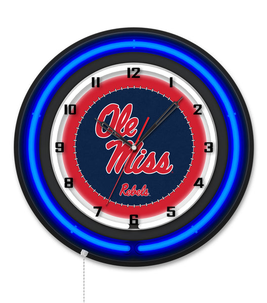 University of Mississippi Black Case Neon Clock