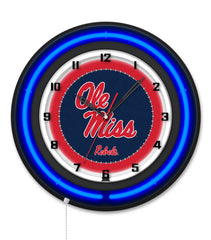 University of Mississippi Black Case Neon Clock