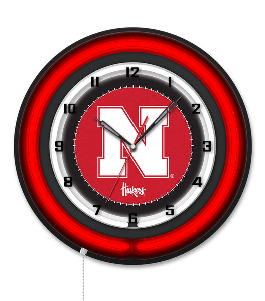 University of Nebraska Black Case Neon Clock