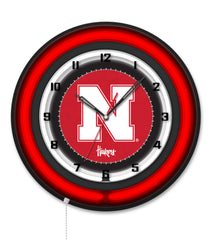 University of Nebraska Black Case Neon Clock