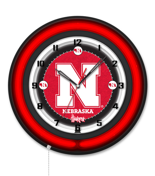 University of Nebraska Black Case Neon Clock