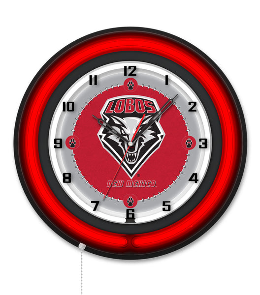 University of New Mexico Black Case Neon Clock