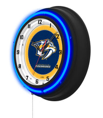 Nashville Predators Black Case Neon Clock