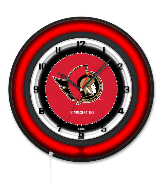 Ottawa Senators Black Case Neon Clock