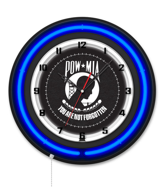 POW/MIA Black Case Neon Clock
